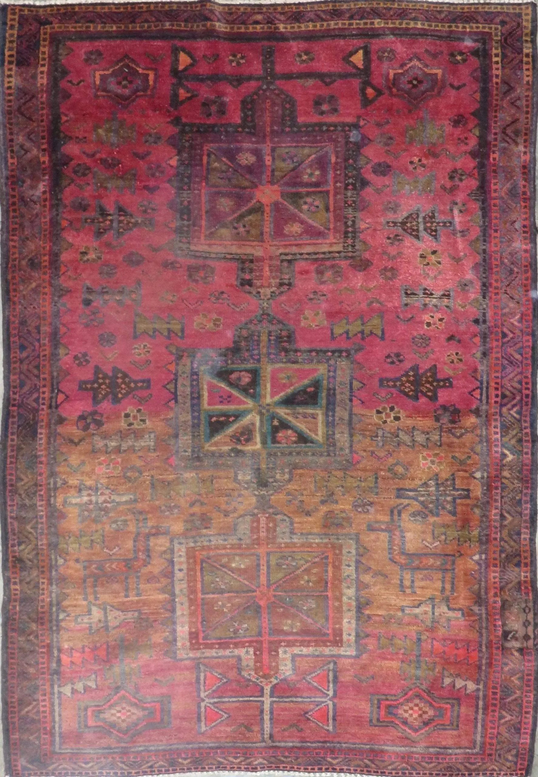One Of The Kind Hand-Knotted Persian Wool Rug _ Luxurious Vintage Design, 7'4" x 5'1", Artisan Crafted